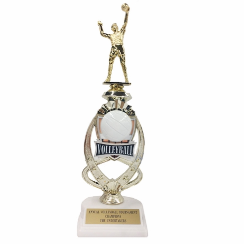 13 INCH MALE VOLLEYBALL TROPHY RISER WITH FIGURE ON MARBLE BASE
