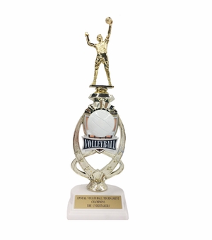 13 INCH MALE VOLLEYBALL TROPHY RISER WITH FIGURE ON MARBLE BASE