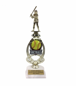 13 INCH SOFTBALL TROPHY RISER WITH FIGURE ON MARBLE BASE