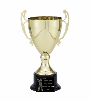 13 INCH TROPHY WITH 10-1/4 INCH GOLD CUP ON BLACK BASE