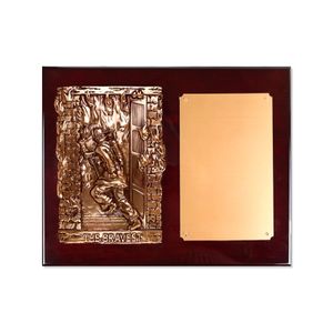 13 x 10-1/2 Inch Rosewood Piano Finish Fire Fighter Plaque With Electroplated Bronze Plaque Mount And Copper Plate