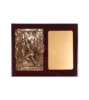 13 x 10-1/2 Inch Rosewood Piano Finish Fire Fighter Plaque With Electroplated Bronze Plaque Mount And Copper Plate