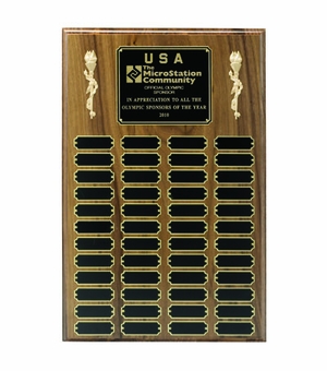 13 X 20 INCH MULTIPLE PLATE WALNUT PLAQUE WITH 48 BLACK SCREENED PLATES
