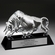 13" X 4-3/4" OPTICAL CRYSTAL CHARGING BULL AWARD BLACK CRYSTAL REFLECTIVE SILVER BASE