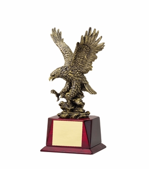 14-1/2 INCH ANTIQUE BRASS AMERICAN EAGLE TROPHY ON ROSEWOOD FINISH BASE