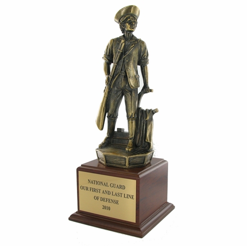 14-3/4 INCH MINUTEMAN TROPHY, ELECTROPLATED IN ANTIQUE BRASS