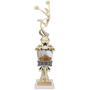 14 INCH CHEERLEADER ALL STAR SPORT MOTION TROPHY ON A BLACK BASE
