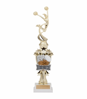 14 INCH CHEERLEADER ALL STAR SPORT MOTION TROPHY ON A BLACK BASE