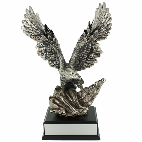 14 INCH EAGLE/ FLAG TROPHY,  SILVER ELECTROPLATED