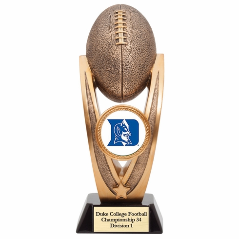 14 INCH FANTASY FOOTBALL TROPHY ANTIQUE GOLD RESIN FINISH ON BLACK BASE