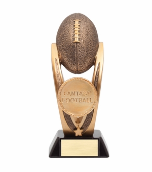 14 INCH FANTASY FOOTBALL TROPHY ANTIQUE GOLD RESIN FINISH ON BLACK BASE