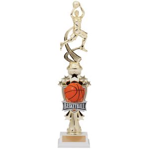 14 INCH FEMALE BASKETBALL ALL STAR SPORT MOTION TROPHY ON A BLACK BASE