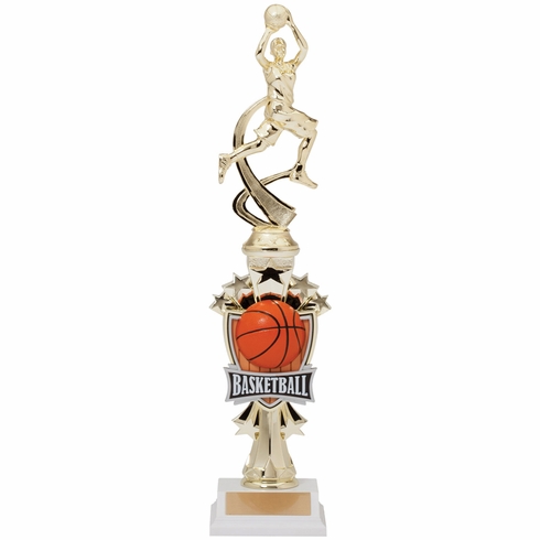 14 INCH FEMALE BASKETBALL ALL STAR SPORT MOTION TROPHY ON A BLACK BASE