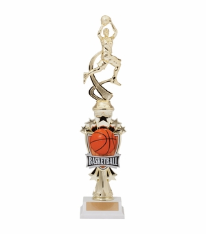 14 INCH FEMALE BASKETBALL ALL STAR SPORT MOTION TROPHY ON A BLACK BASE