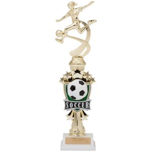 14 INCH FEMALE SOCCER ALL STAR SPORT MOTION TROPHY ON A BLACK BASE