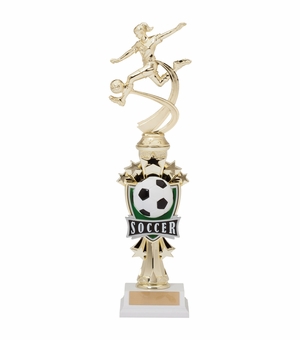14 INCH FEMALE SOCCER ALL STAR SPORT MOTION TROPHY ON A BLACK BASE