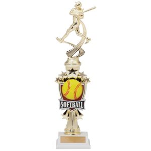 14 INCH FEMALE SOFTBALL ALL STAR SPORT MOTION TROPHY ON A BLACK BASE