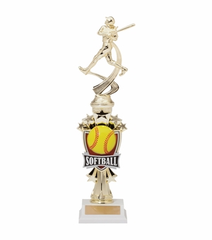 14 INCH FEMALE SOFTBALL ALL STAR SPORT MOTION TROPHY ON A BLACK BASE