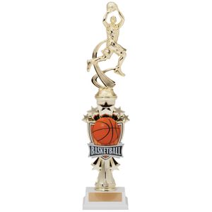14 INCH MALE BASKETBALL ALL STAR SPORT MOTION TROPHY ON A BLACK BASE