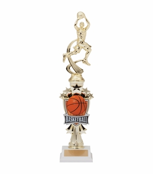 14 INCH MALE BASKETBALL ALL STAR SPORT MOTION TROPHY ON A BLACK BASE