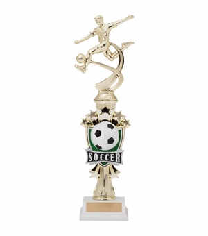 14 INCH MALE SOCCER ALL STAR SPORT MOTION TROPHY ON A BLACK BASE