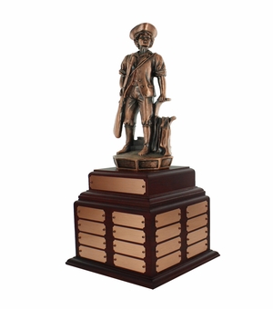14 INCH MINUTEMAN BRONZE PERPETUAL TROPHY ROSEWOOD BASE WITH 32 NAME PLATES