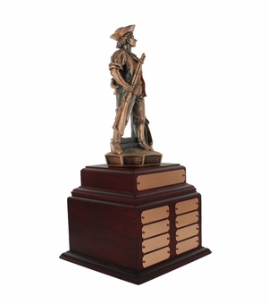 14 INCH MINUTEMAN BRONZE PERPETUAL TROPHY ROSEWOOD BASE WITH 8 NAME PLATES