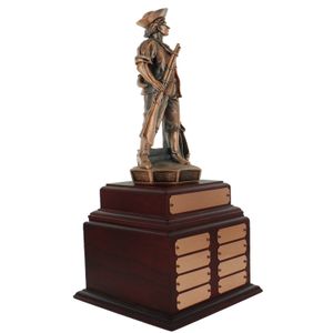 14 INCH MINUTEMAN BRONZE PERPETUAL TROPHY ROSEWOOD BASE WITH 8 NAME PLATES