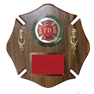 14 X 14 INCH FIRE DEPT. MALTESE CROSS GENUINE WALNUT PLAQUE
