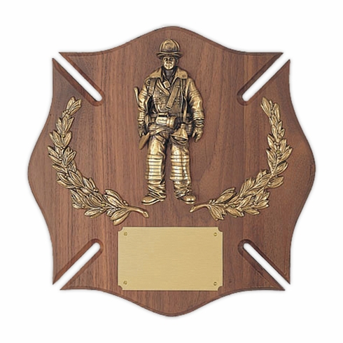 14 X 14 INCH GENUINE WALNUT MALTESE CROSS FIREMAN PLAQUE