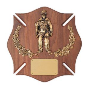14 X 14 INCH GENUINE WALNUT MALTESE CROSS FIREMAN PLAQUE