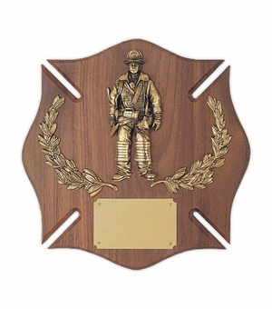 14 X 14 INCH GENUINE WALNUT MALTESE CROSS FIREMAN PLAQUE