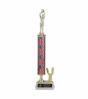 15-1/2, 16-1/2, 17-1/2 INCH  ONE COLUMN STARS AND STRIPES TROPHY WITH EAGLE TRIM  AND TAKES FIGURE