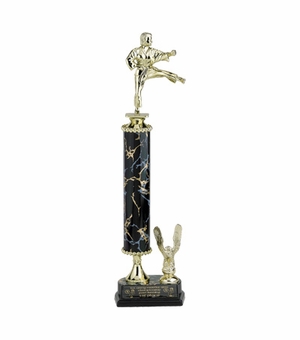 15-1/2, 16-1/2, 17-1/2 INCH ONE COLUMN TROPHY WITH EAGLE TRIM AND TAKES FIGURE