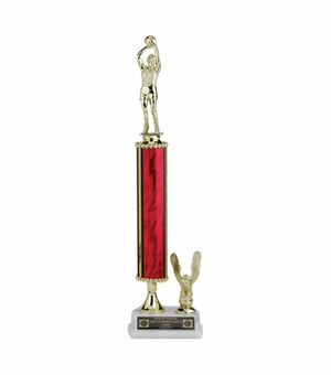 15-1/2, 16-1/2, 17-1/2 INCH SPLASH ONE COLUMN TROPHY WITH EAGLE TRIM AND TAKES FIGURE