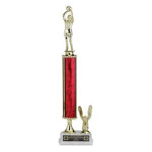 15-1/2, 16-1/2, 17-1/2 INCH SPLASH ONE COLUMN TROPHY WITH EAGLE TRIM AND TAKES FIGURE