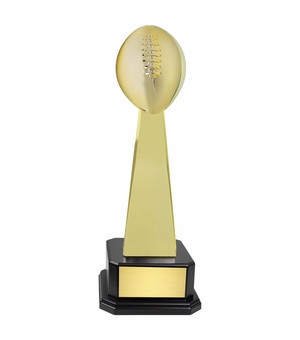 15-1/2 INCH BRIGHT GOLD FANTASY FOOTBALL TROPHY ON A BLACK WOOD BASE