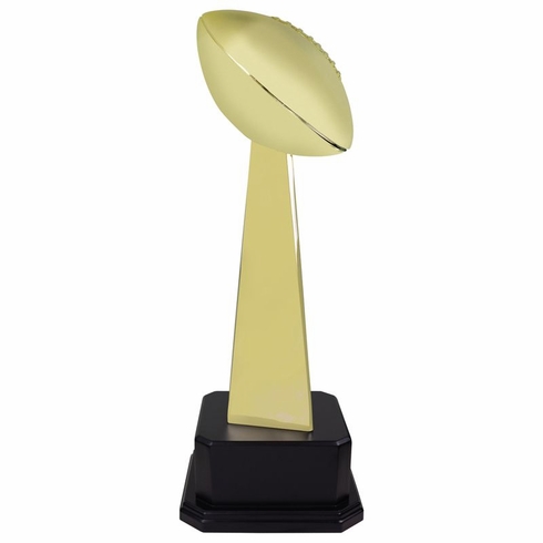 15-1/2 INCH BRIGHT GOLD FANTASY FOOTBALL TROPHY ON A BLACK WOOD BASE