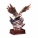 15-1/2 INCH ELECTROPLATED BRONZE ATTACKING EAGLE PAINTED AMERICAN FLAG TROPHY ON WALNUT FINISH BASE