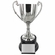 15-1/2 INCH NICKEL PLATED POLISHED SILVER TROPHY CUP ON BLACK BASE