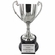 15-1/2 INCH NICKEL PLATED POLISHED SILVER TROPHY CUP ON BLACK BASE