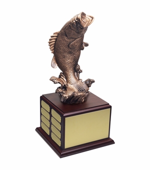 15-3/4 INCH ANTIQUE GOLD BASS FISH FIGURE PERPETUAL TROPHY