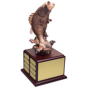 15-3/4 INCH ANTIQUE GOLD BASS FISH FIGURE PERPETUAL TROPHY