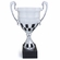 15-3/4 INCH CHECKERBOARD STALE SILVER TROPHY CUP ON A BLACK MARBLE BASE