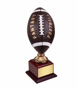 15-3/4 INCH PAINTED RESIN FANTASY FOOTBALL ON ROSEWOOD BASE TROPHY