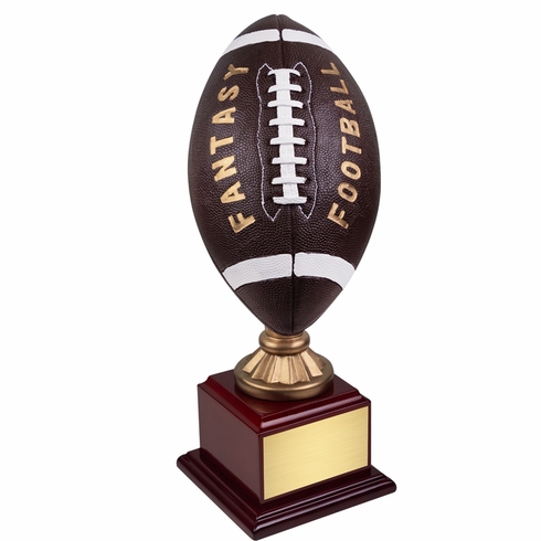 15-3/4 INCH PAINTED RESIN FANTASY FOOTBALL ON ROSEWOOD BASE TROPHY