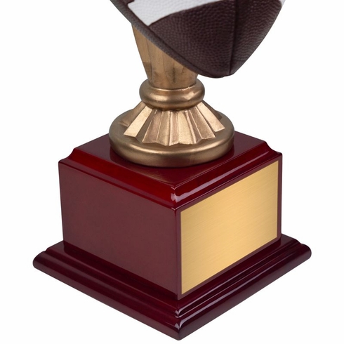 15-3/4 INCH PAINTED RESIN FANTASY FOOTBALL ON ROSEWOOD BASE TROPHY