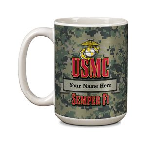 15 OUNCE U.S. MARINE CORPS NAME & RANK PERSONALIZATION WHITE CERAMIC MUG