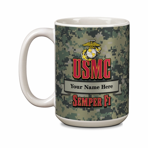 15 OUNCE U.S. MARINE CORPS NAME & RANK PERSONALIZATION WHITE CERAMIC MUG