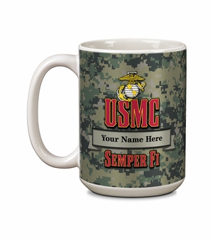 15 OUNCE U.S. MARINE CORPS NAME & RANK PERSONALIZATION WHITE CERAMIC MUG